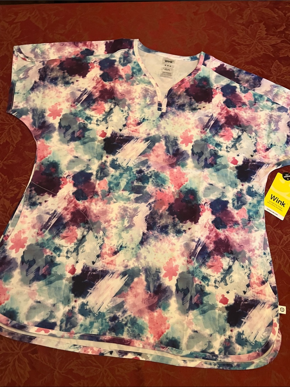 Wink Futuristic Floral Dolman Sleeve Print Scrub Top NWT M